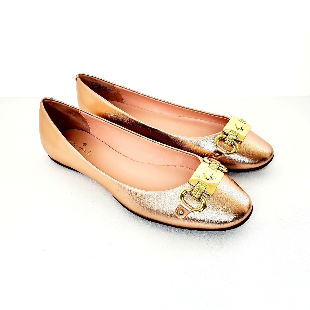 Kate Spade Rose Gold Phoebe Leather Flats Shoes Size 8
